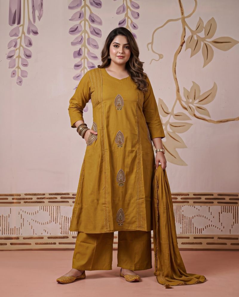 Amrah Wholesale Naisha K 1180 Dhabu Cotton Kurti Pant Dupatta Set