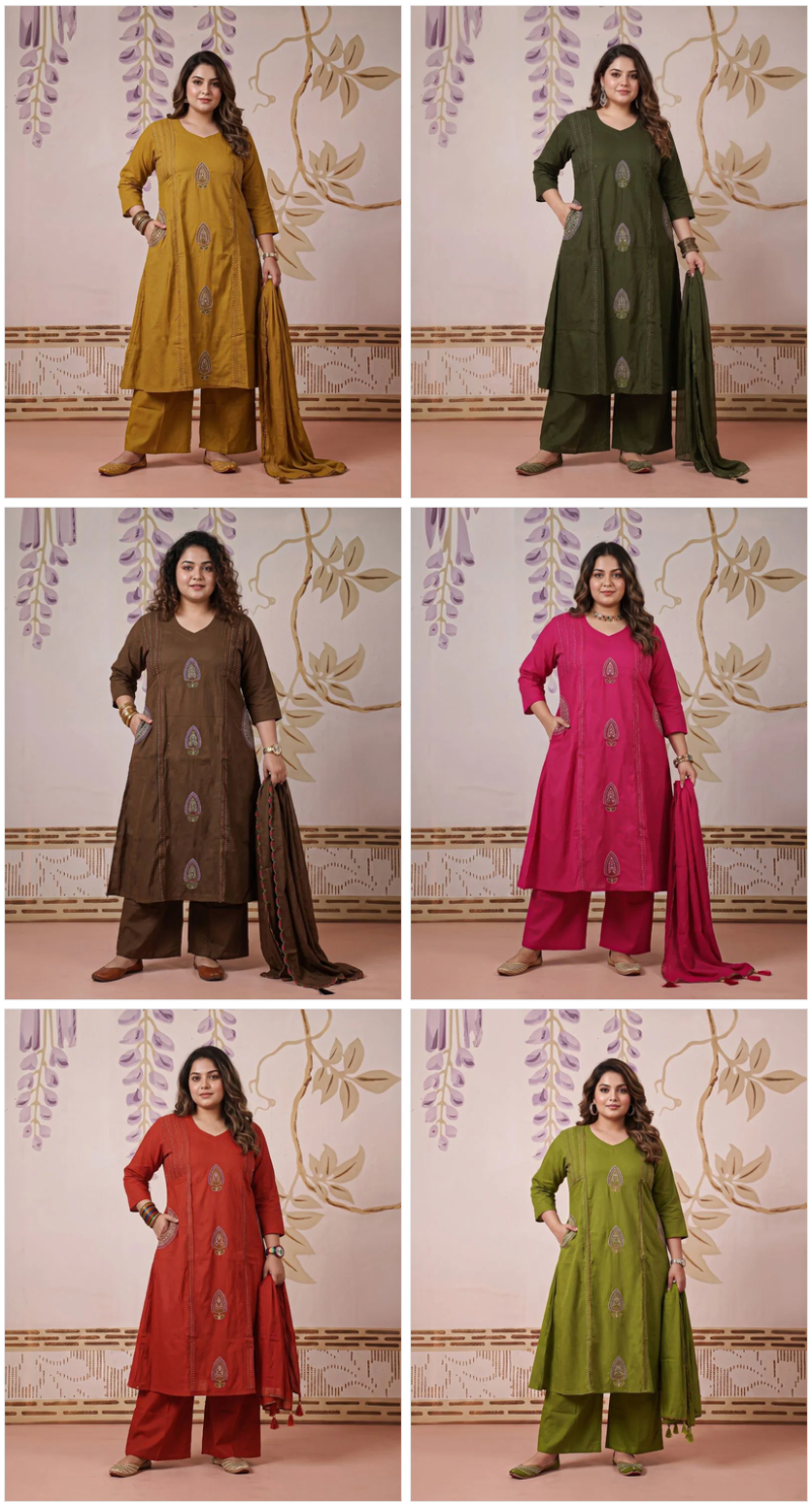 Amrah Wholesale Naisha K 1180 Dhabu Cotton Kurti Pant Dupatta Set