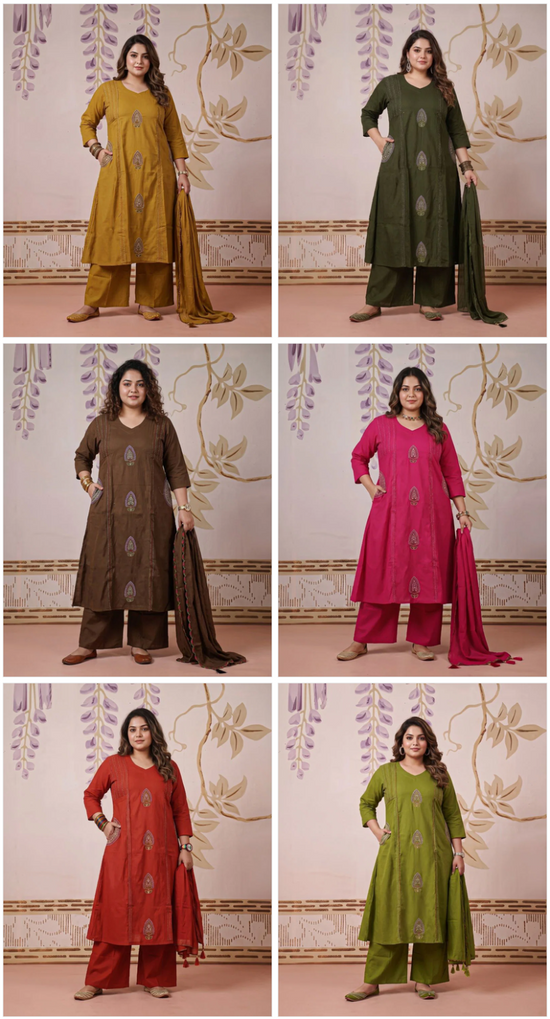 Amrah Wholesale Naisha K 1180 Dhabu Cotton Kurti Pant Dupatta Set