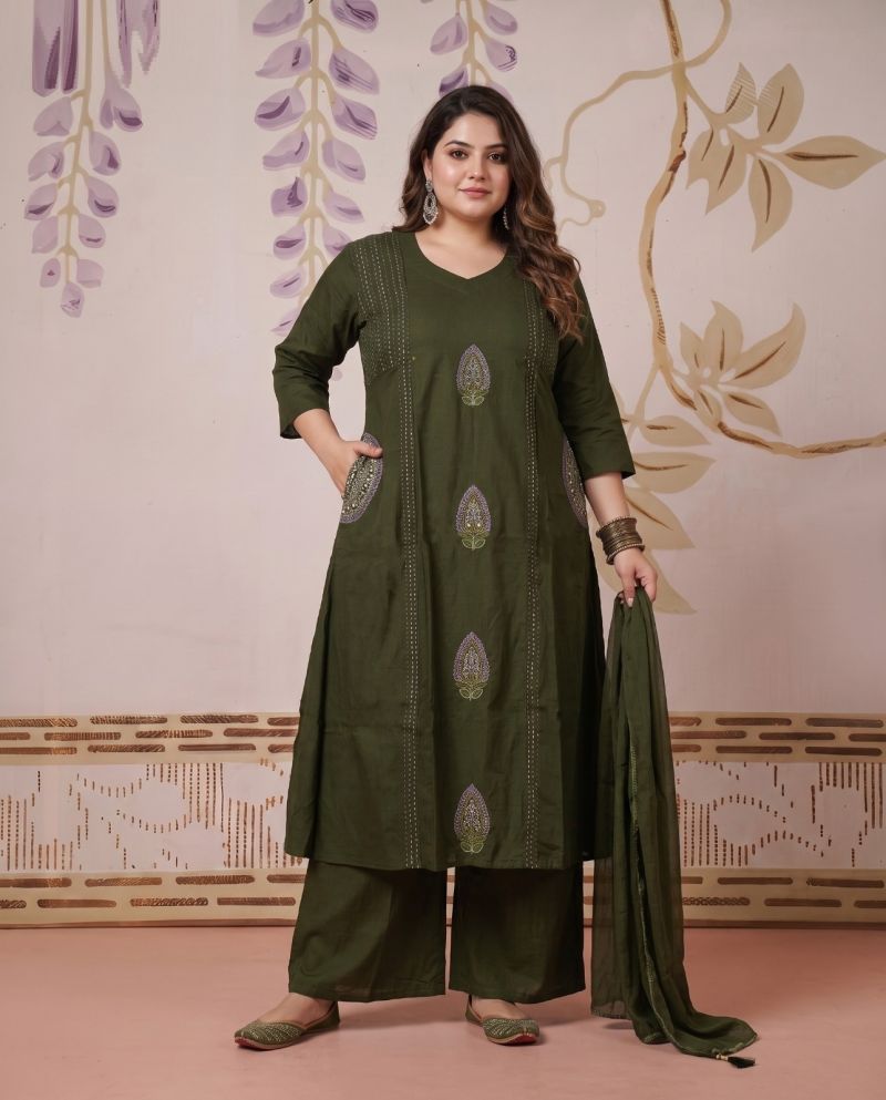 Amrah Wholesale Naisha K 1180 Dhabu Cotton Kurti Pant Dupatta Set