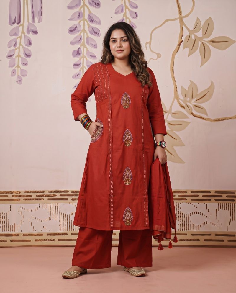 Amrah Wholesale Naisha K 1180 Dhabu Cotton Kurti Pant Dupatta Set