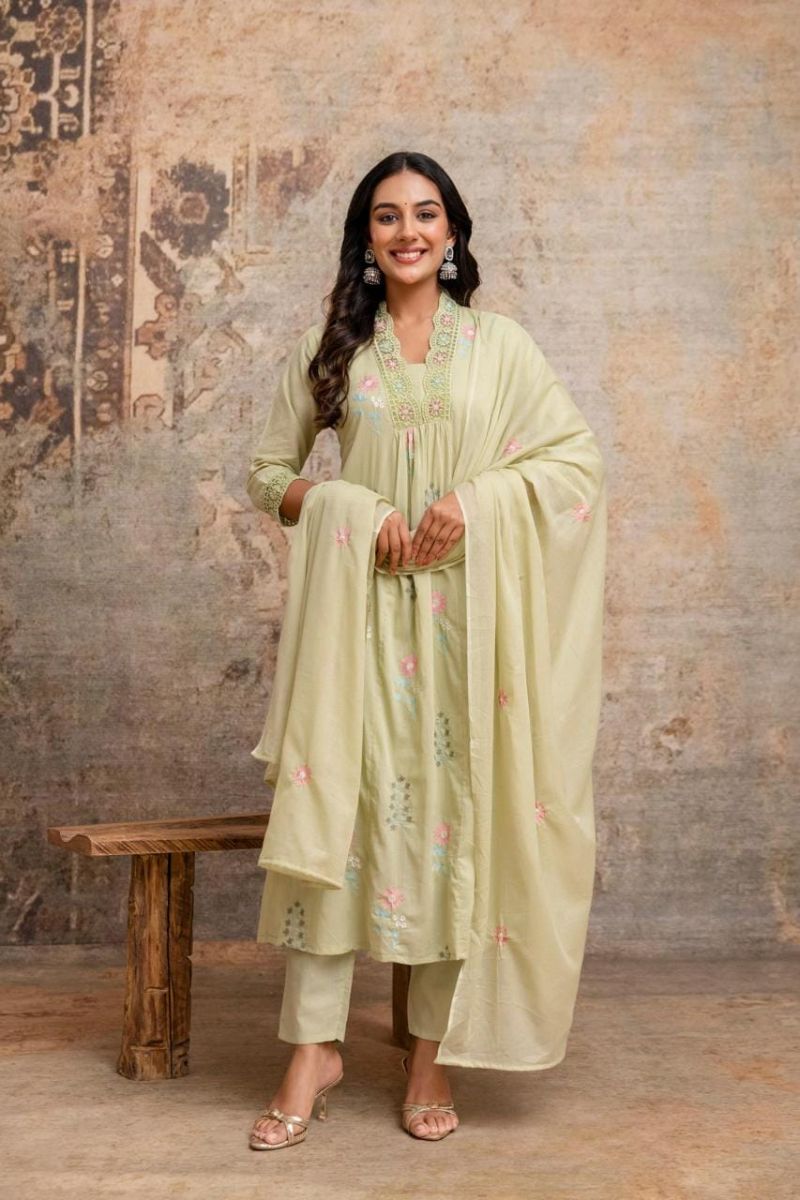 Amrah Wholesale Naisha K 1191 Mul Cotton Kurti Pant Dupatta Set