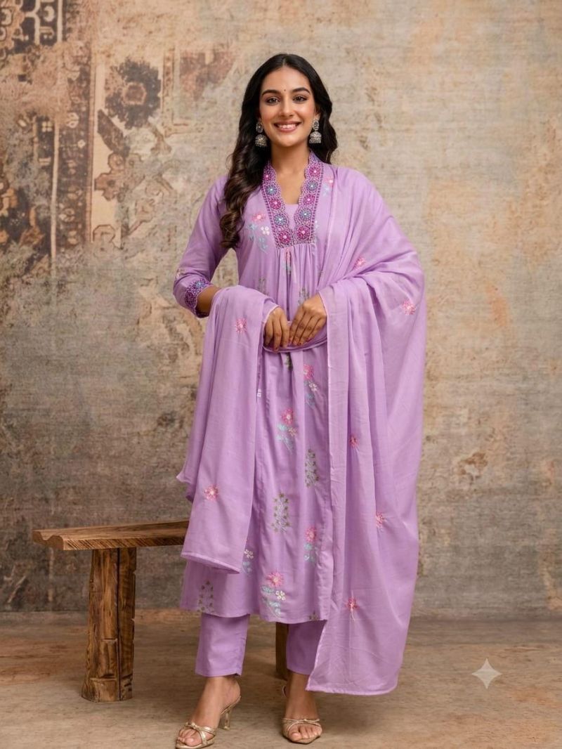 Amrah Wholesale Naisha K 1191 Mul Cotton Kurti Pant Dupatta Set