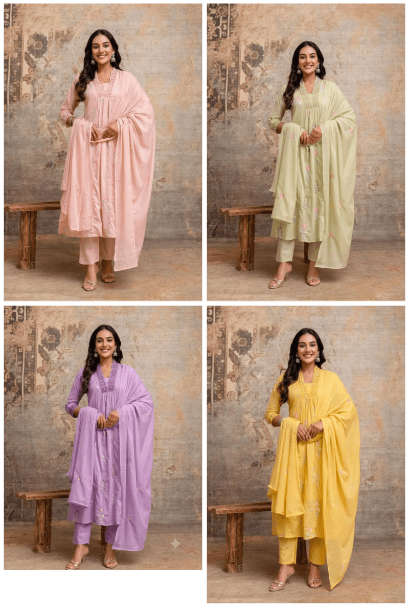 Amrah Wholesale Naisha K 1191 Mul Cotton Kurti Pant Dupatta Set - Amrah Wholesale