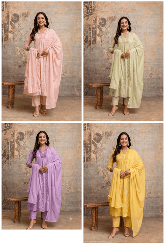 Amrah Wholesale Naisha K 1191 Mul Cotton Kurti Pant Dupatta Set - Amrah Wholesale