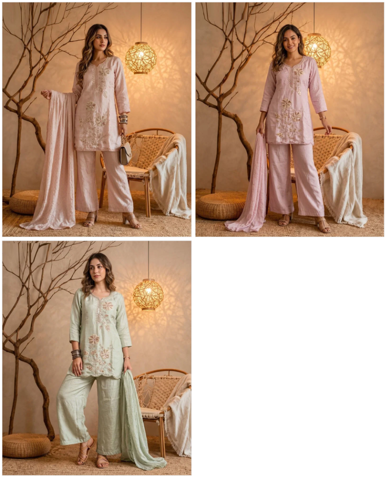 Amrah Wholesale Naisha K 1195 Crush Kurti Pant Dupatta Set