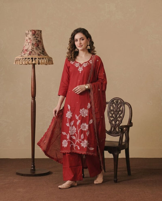 Amrah Wholesale Naisha K 1233 Dhabu Cotton Embroidered Kurti Pant Dupatta Set