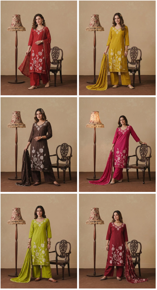 Amrah Wholesale Naisha K 1233 Dhabu Cotton Embroidered Kurti Pant Dupatta Set