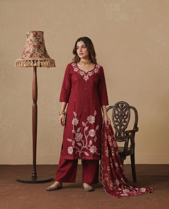 Amrah Wholesale Naisha K 1233 Dhabu Cotton Embroidered Kurti Pant Dupatta Set