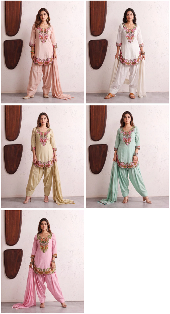 Amrah Wholesale Naisha K 1234 Mul Chanderi Embroidered Farshi Salwar Kameez Collection