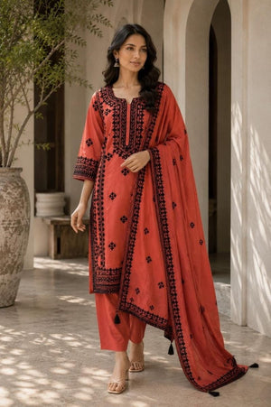 Amrah Wholesale Naisha K 1327 Mul Chanderi Kurti Pant Dupatta Set - Amrah Wholesale