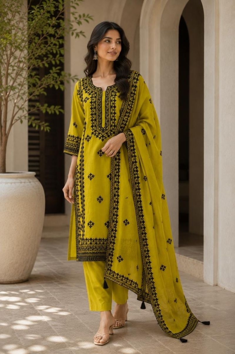 Amrah Wholesale Naisha K 1327 Mul Chanderi Kurti Pant Dupatta Set