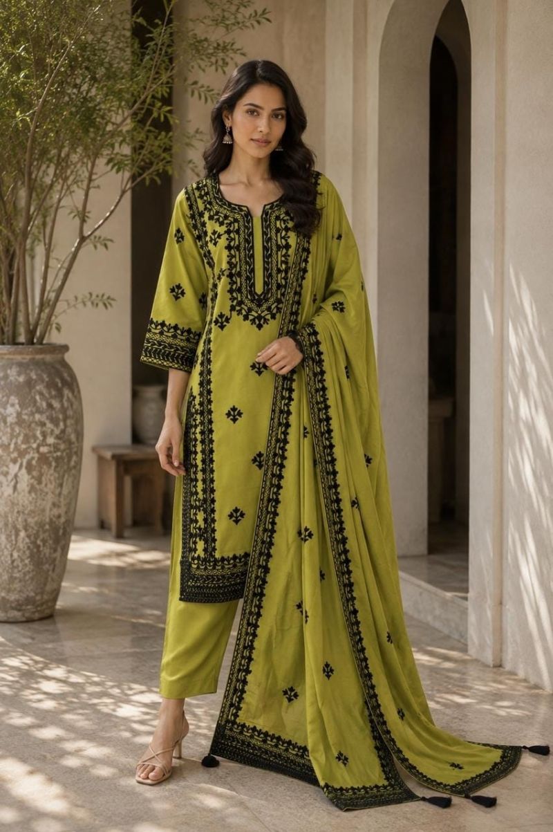 Amrah Wholesale Naisha K 1327 Mul Chanderi Kurti Pant Dupatta Set