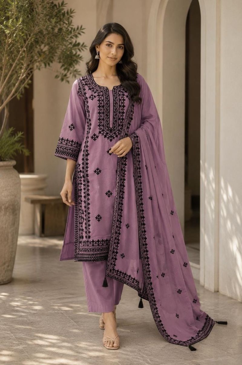 Amrah Wholesale Naisha K 1327 Mul Chanderi Kurti Pant Dupatta Set