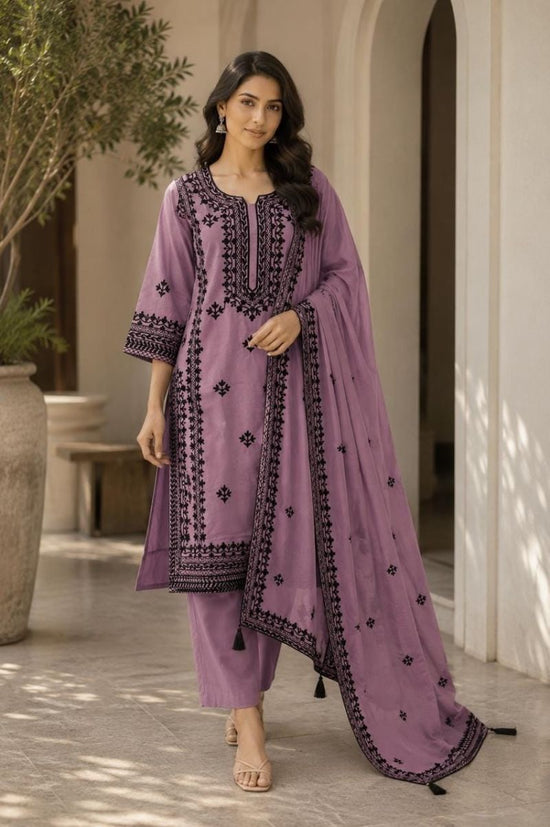 Amrah Wholesale Naisha K 1327 Mul Chanderi Kurti Pant Dupatta Set