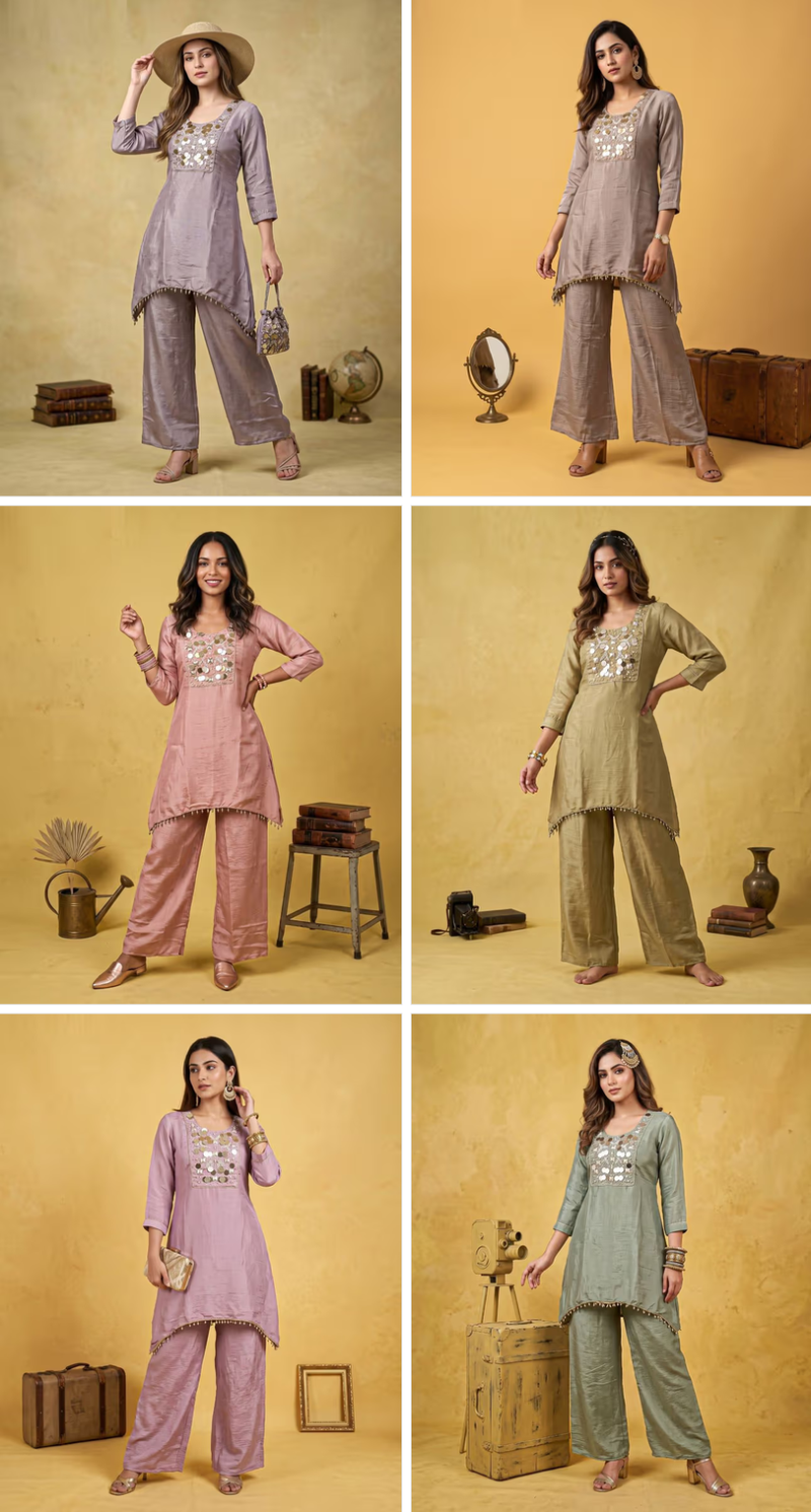 Amrah Wholesale Naisha K 1385 Chinon Hand Work Co Ord Set