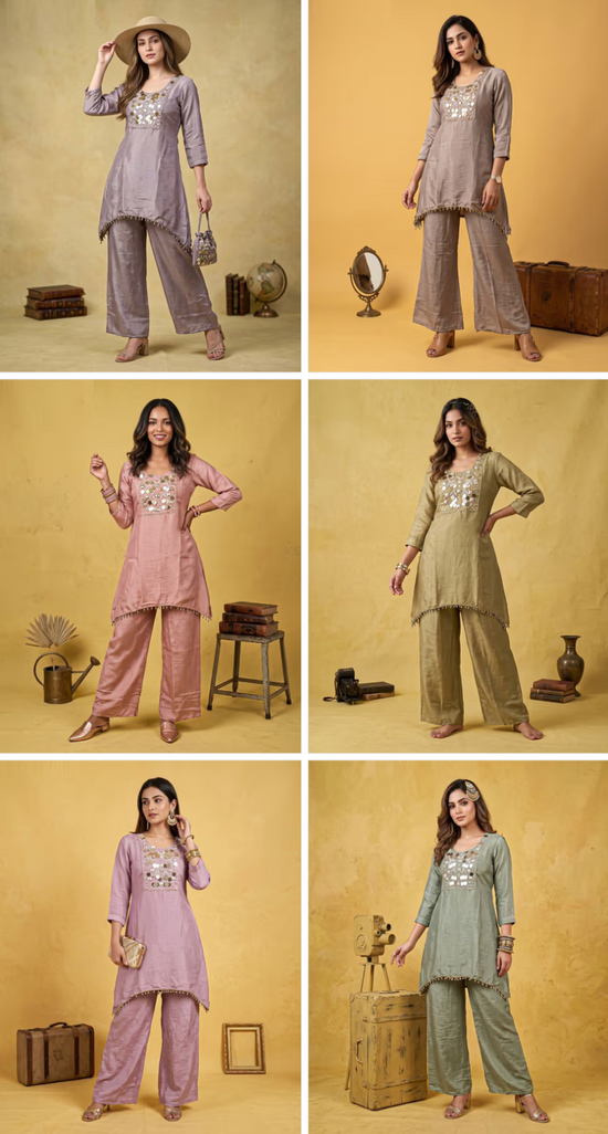 Amrah Wholesale Naisha K 1385 Chinon Hand Work Co Ord Set