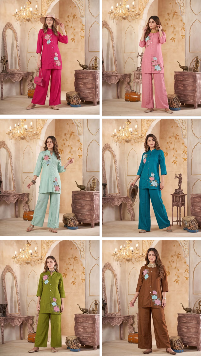Amrah Wholesale Naisha K 1386 Mul Chanderi Co Ord Set