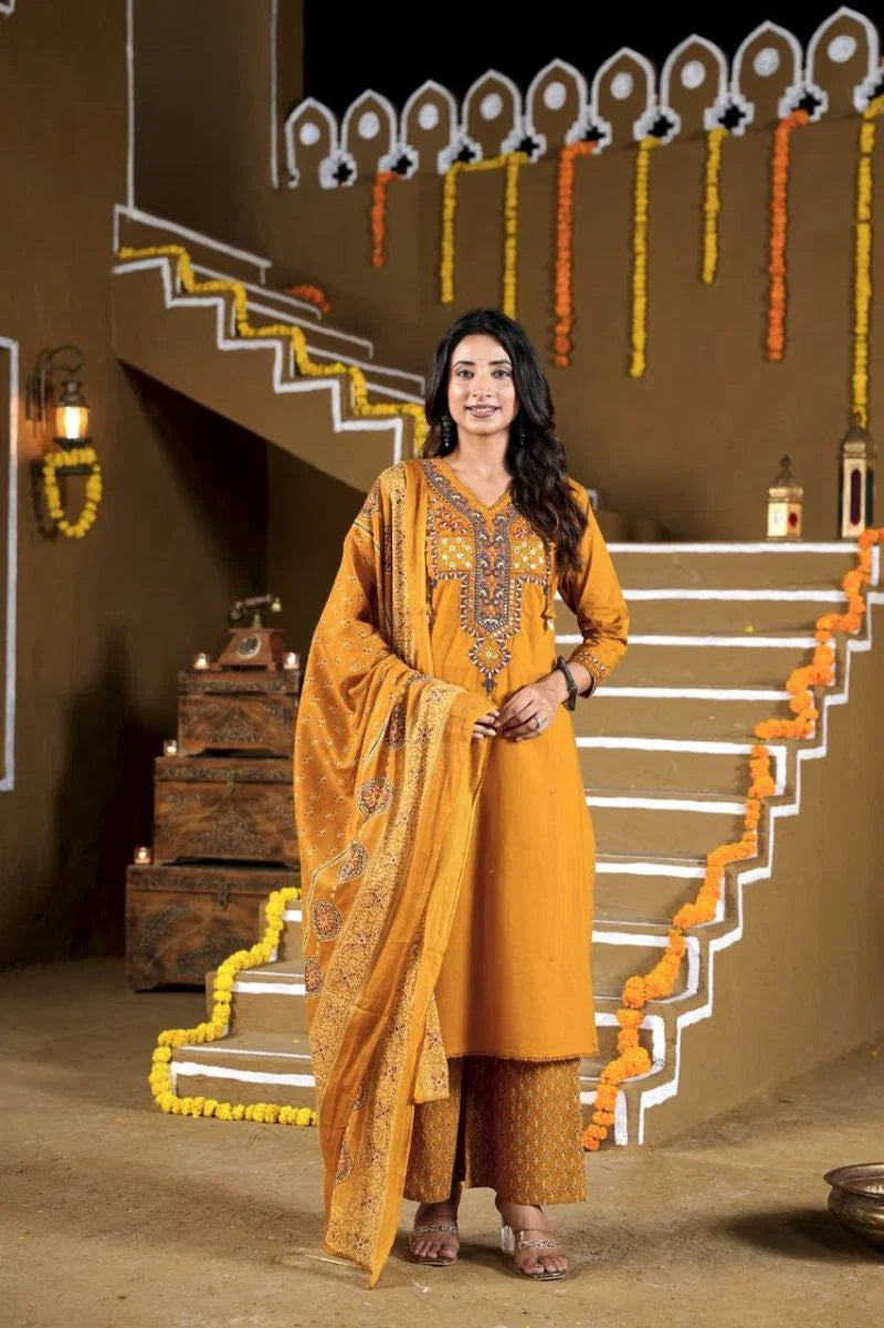 Amrah Wholesale Naisha K 1392 Cotton Embroidered Kurti Pant Dupatta Set