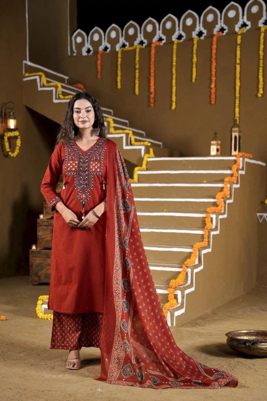 Amrah Wholesale Naisha K 1392 Cotton Embroidered Kurti Pant Dupatta Set