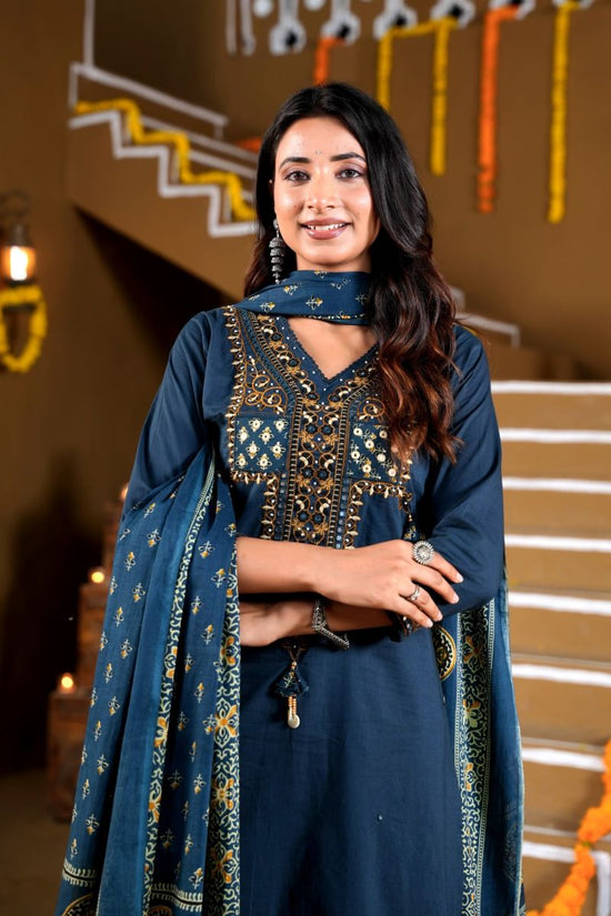 Amrah Wholesale Naisha K 1392 Cotton Embroidered Kurti Pant Dupatta Set