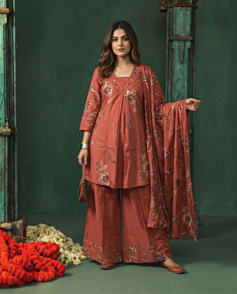 Amrah Wholesale Naisha K 1397 Berlin Discharge Print Hand Work Kurti Pant Dupatta Set