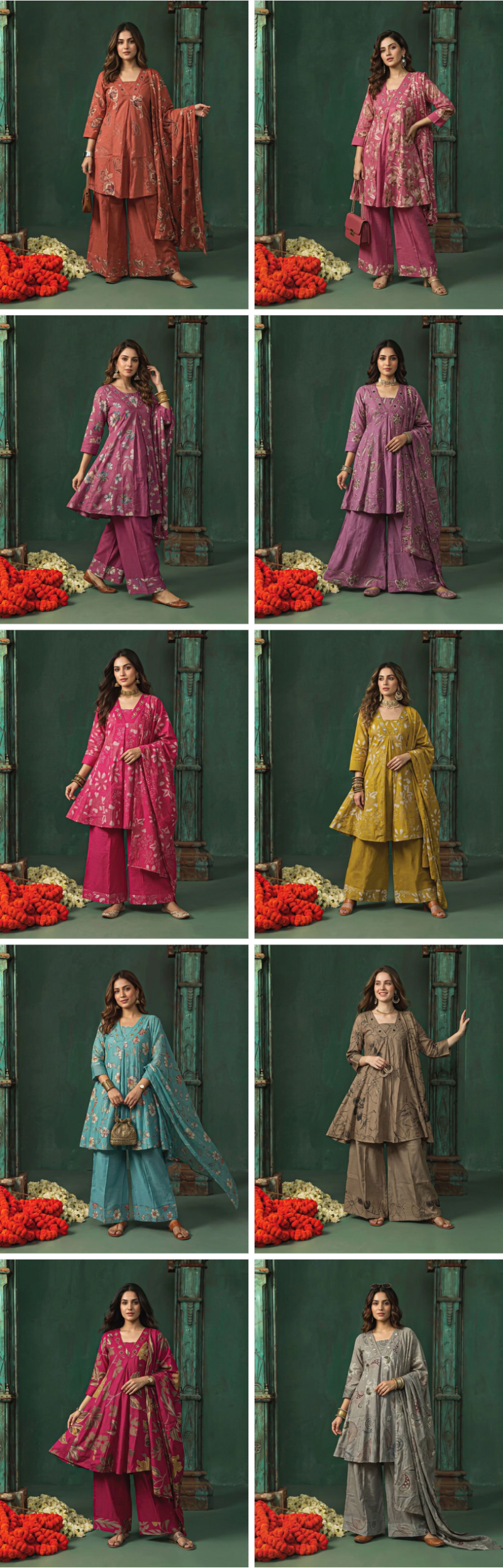 Amrah Wholesale Naisha K 1397 Berlin Discharge Print Hand Work Kurti Pant Dupatta Set