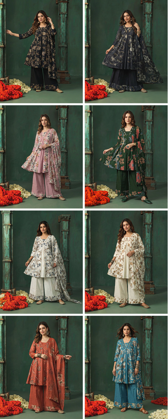 Amrah Wholesale Naisha K 1397 Berlin Discharge Print Hand Work Kurti Pant Dupatta Set