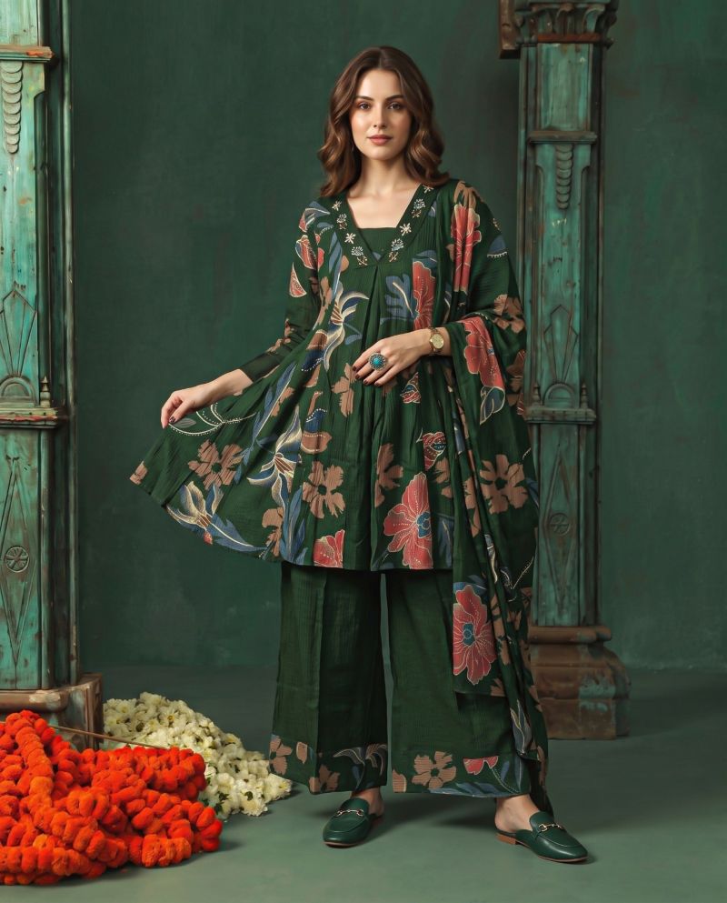 Amrah Wholesale Naisha K 1397 Berlin Discharge Print Hand Work Kurti Pant Dupatta Set