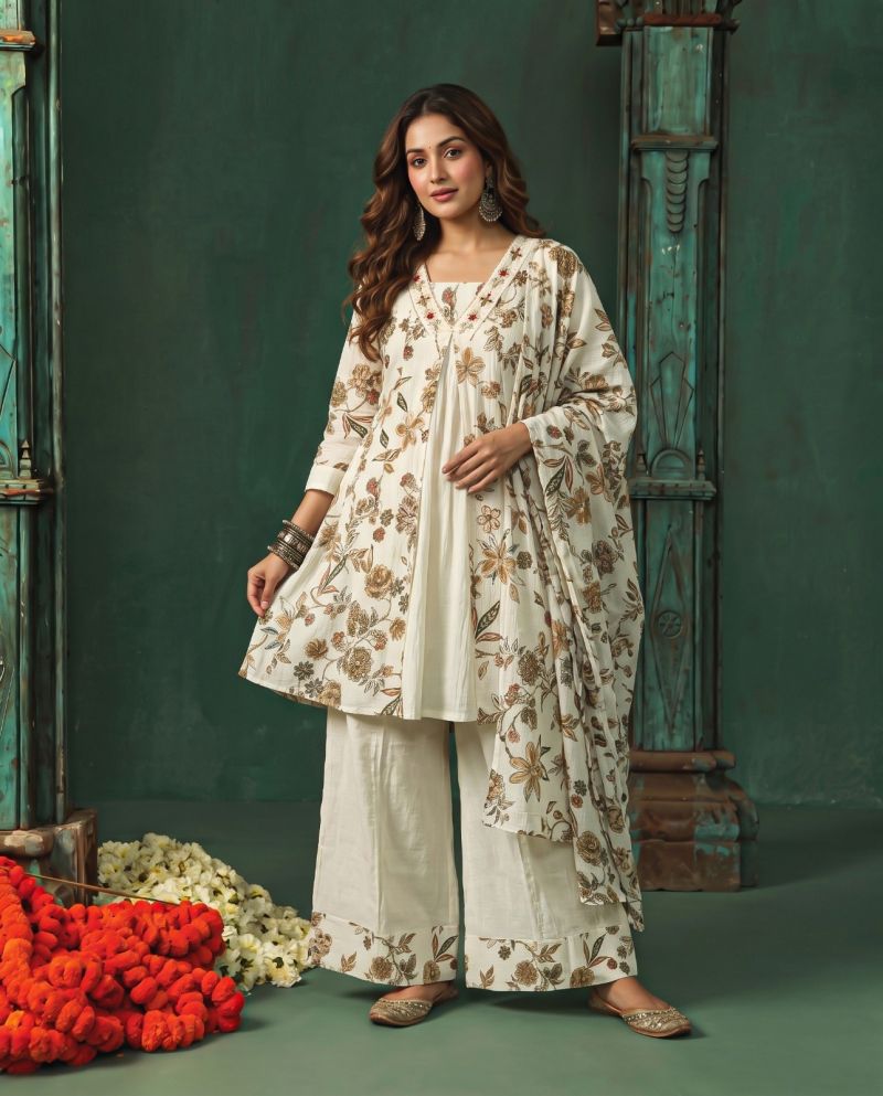 Amrah Wholesale Naisha K 1397 Berlin Discharge Print Hand Work Kurti Pant Dupatta Set