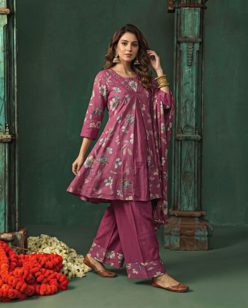 Amrah Wholesale Naisha K 1397 Berlin Discharge Print Hand Work Kurti Pant Dupatta Set