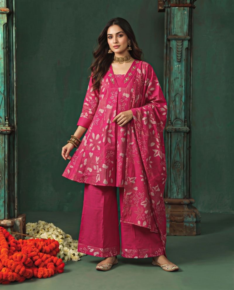 Amrah Wholesale Naisha K 1397 Berlin Discharge Print Hand Work Kurti Pant Dupatta Set