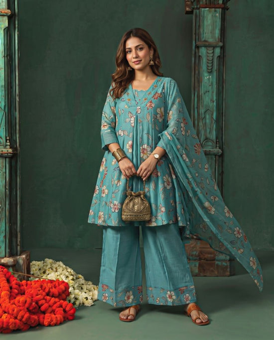 Amrah Wholesale Naisha K 1397 Berlin Discharge Print Hand Work Kurti Pant Dupatta Set
