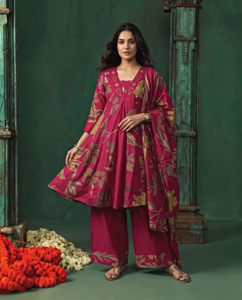 Amrah Wholesale Naisha K 1397 Berlin Discharge Print Hand Work Kurti Pant Dupatta Set