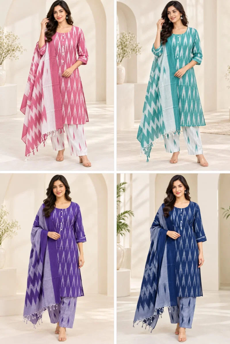 Amrah Wholesale Naisha K 1413 Cotton Printed Kurti Pant Dupatta Set
