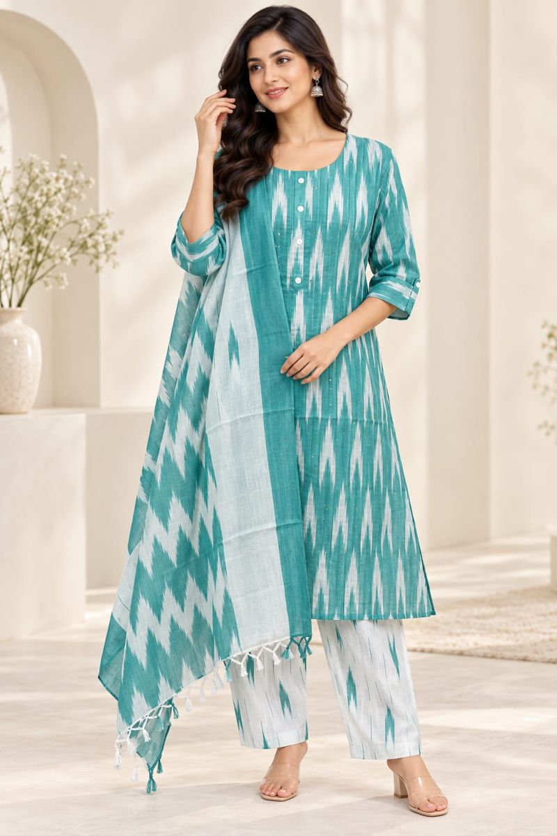 Amrah Wholesale Naisha K 1413 Cotton Printed Kurti Pant Dupatta Set