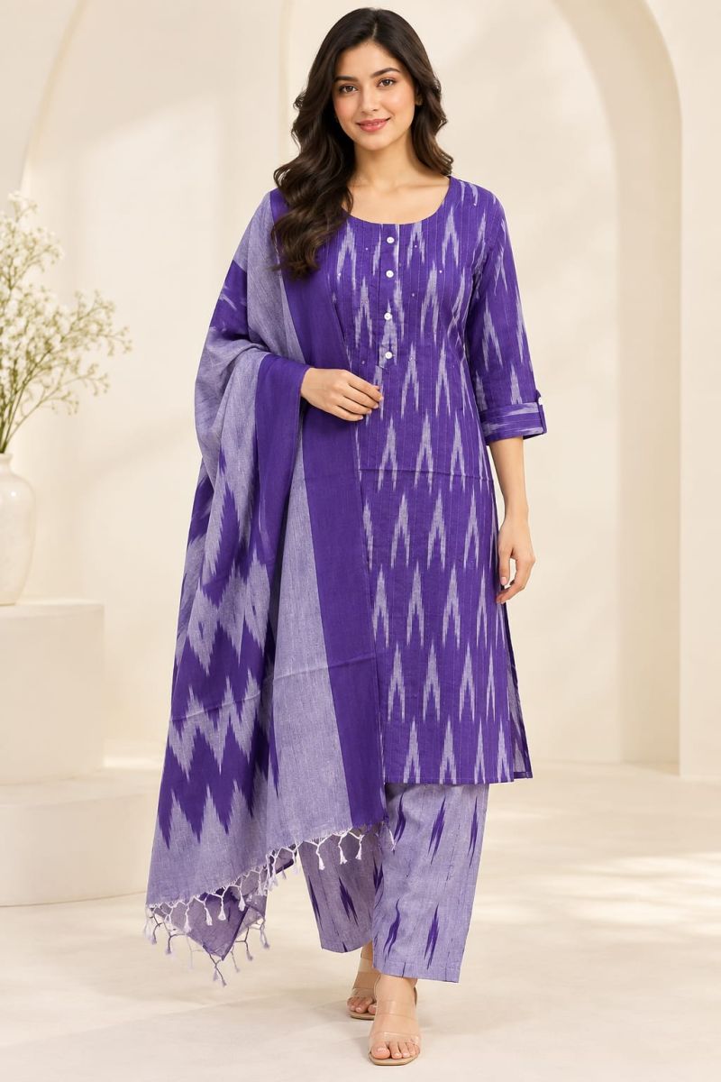 Amrah Wholesale Naisha K 1413 Cotton Printed Kurti Pant Dupatta Set