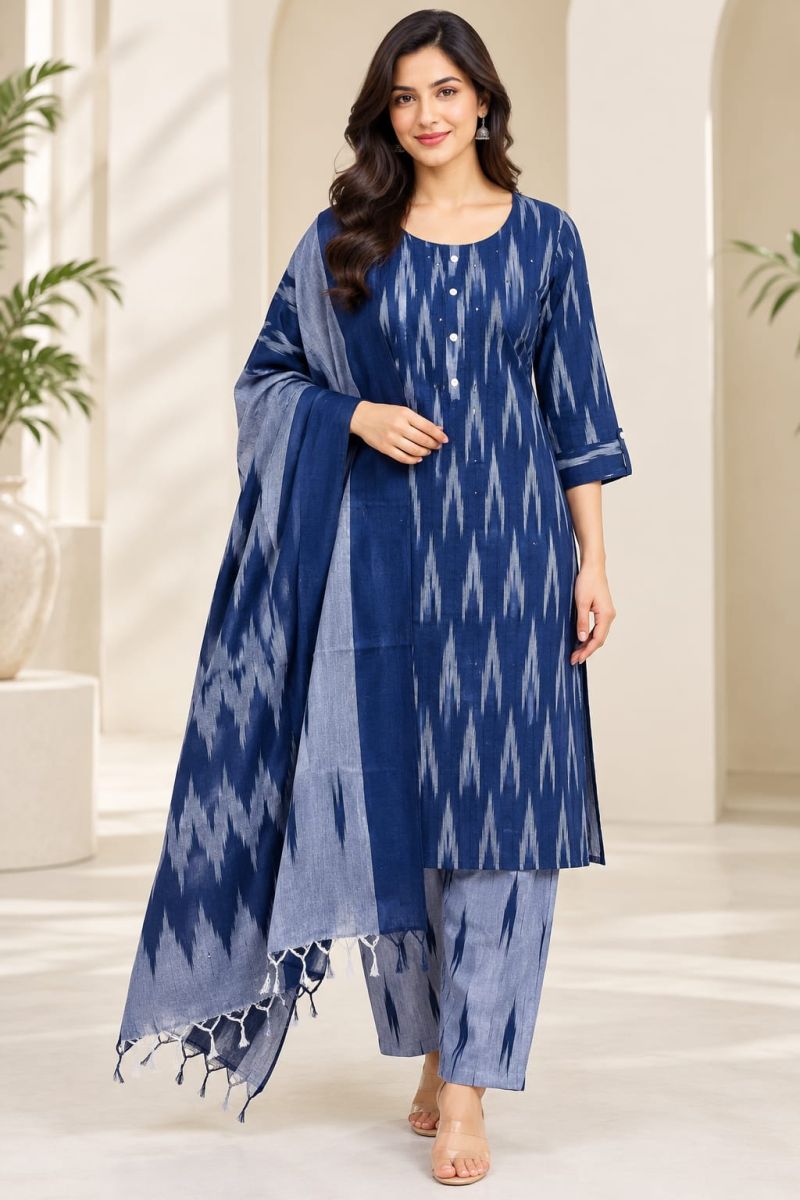 Amrah Wholesale Naisha K 1413 Cotton Printed Kurti Pant Dupatta Set