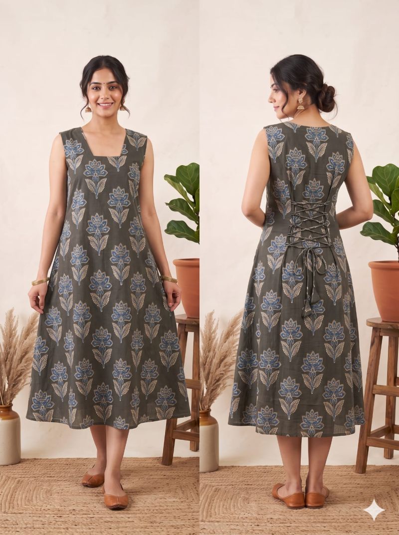 Amrah Wholesale Naisha K 1440 Cotton Printed Flared Dress