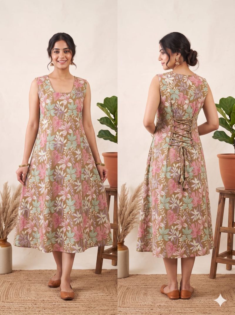 Amrah Wholesale Naisha K 1440 Cotton Printed Flared Dress