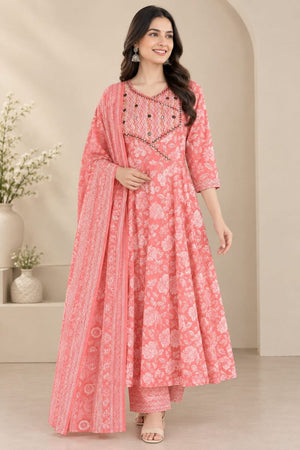 Amrah Wholesale Naisha K 1449 Pure Cotton Printed Anarkali Kurti Set
