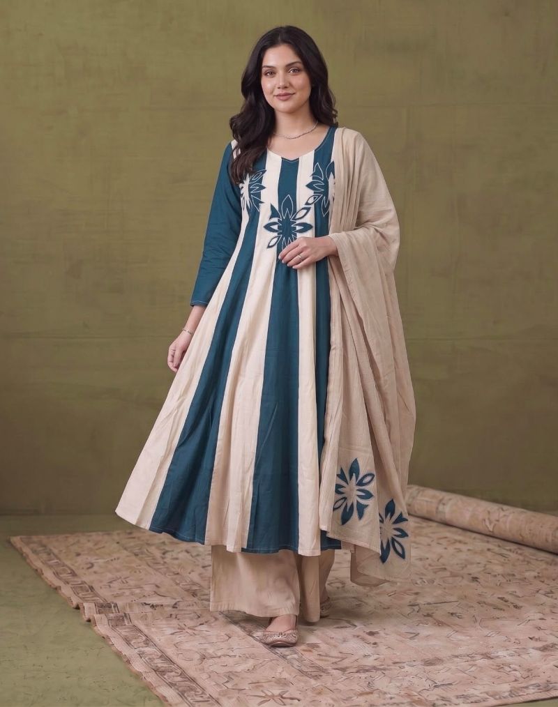 Amrah Wholesale Naisha K 1463 Mul Chanderi Anarkali Kurti Pant Dupatta Set