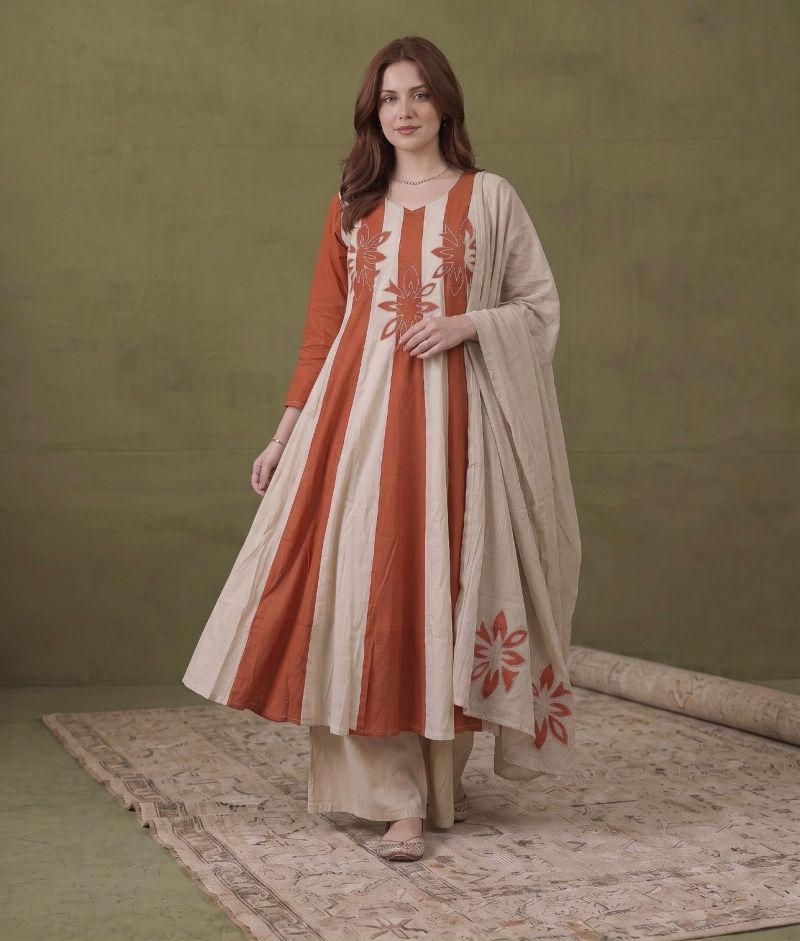 Amrah Wholesale Naisha K 1463 Mul Chanderi Anarkali Kurti Pant Dupatta Set