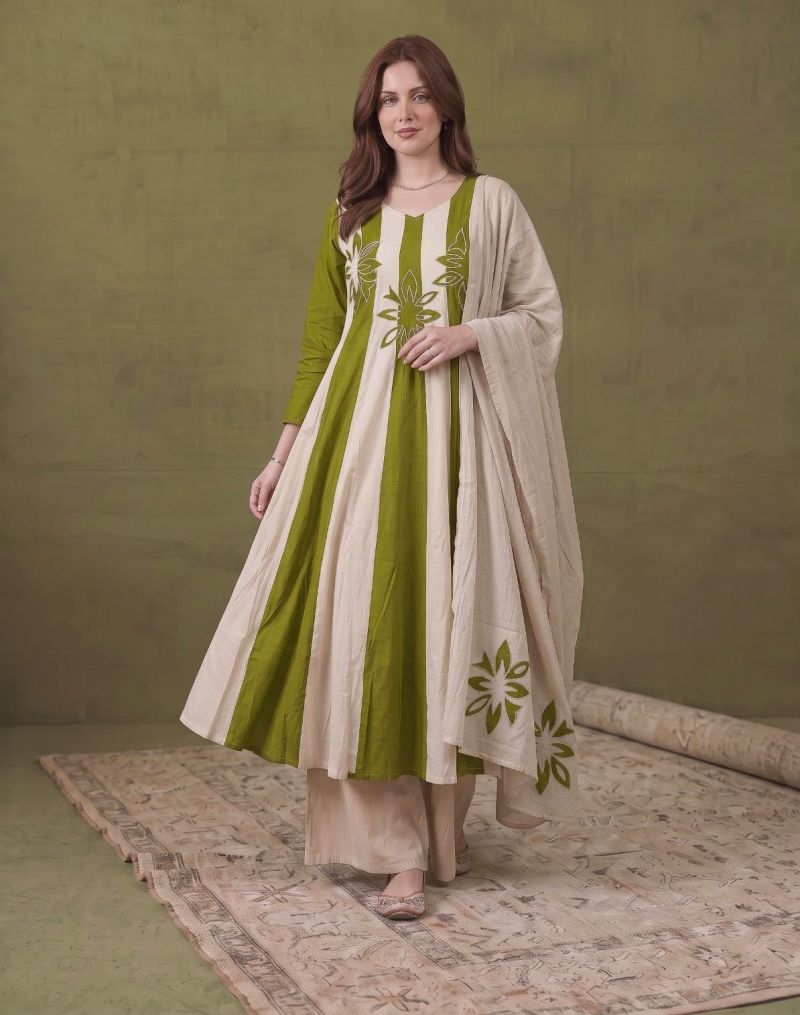 Amrah Wholesale Naisha K 1463 Mul Chanderi Anarkali Kurti Pant Dupatta Set