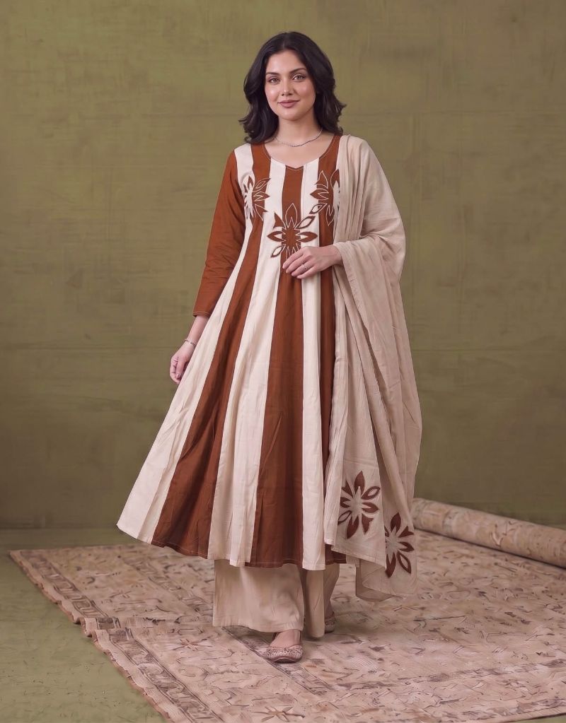 Amrah Wholesale Naisha K 1463 Mul Chanderi Anarkali Kurti Pant Dupatta Set
