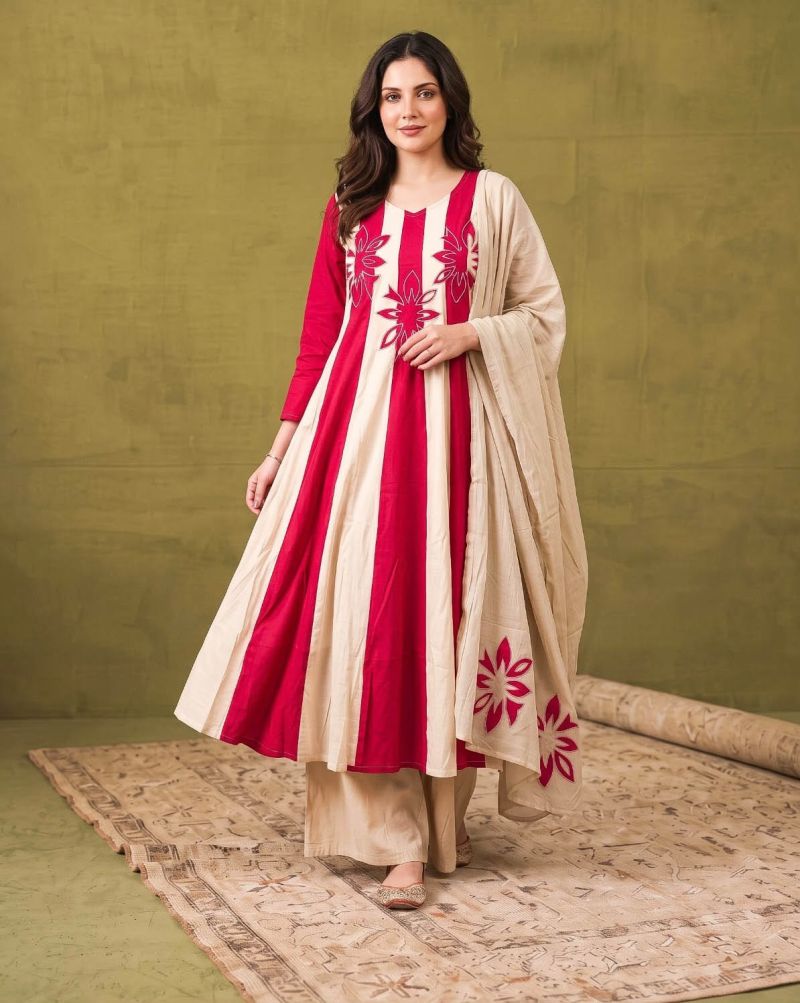 Amrah Wholesale Naisha K 1463 Mul Chanderi Anarkali Kurti Pant Dupatta Set