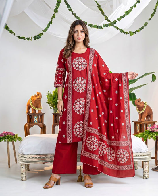 Amrah Wholesale Naisha K 1464 Dhabu Cotton Kurti Pant Dupatta Set