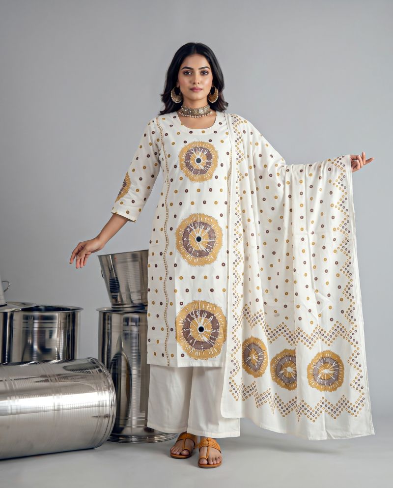 Amrah Wholesale Naisha K 1464 Dhabu Cotton Kurti Pant Dupatta Set