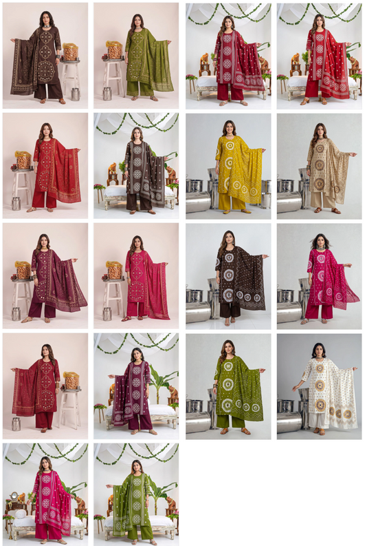Amrah Wholesale Naisha K 1464 Dhabu Cotton Kurti Pant Dupatta Set