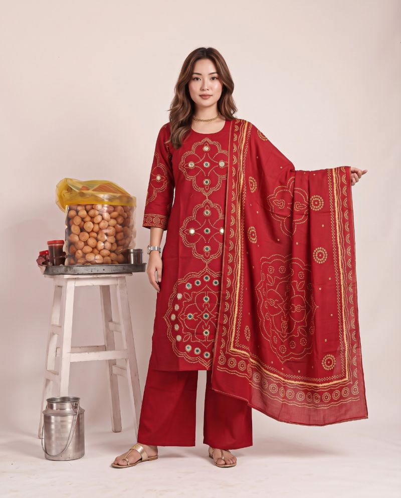 Amrah Wholesale Naisha K 1464 Dhabu Cotton Kurti Pant Dupatta Set